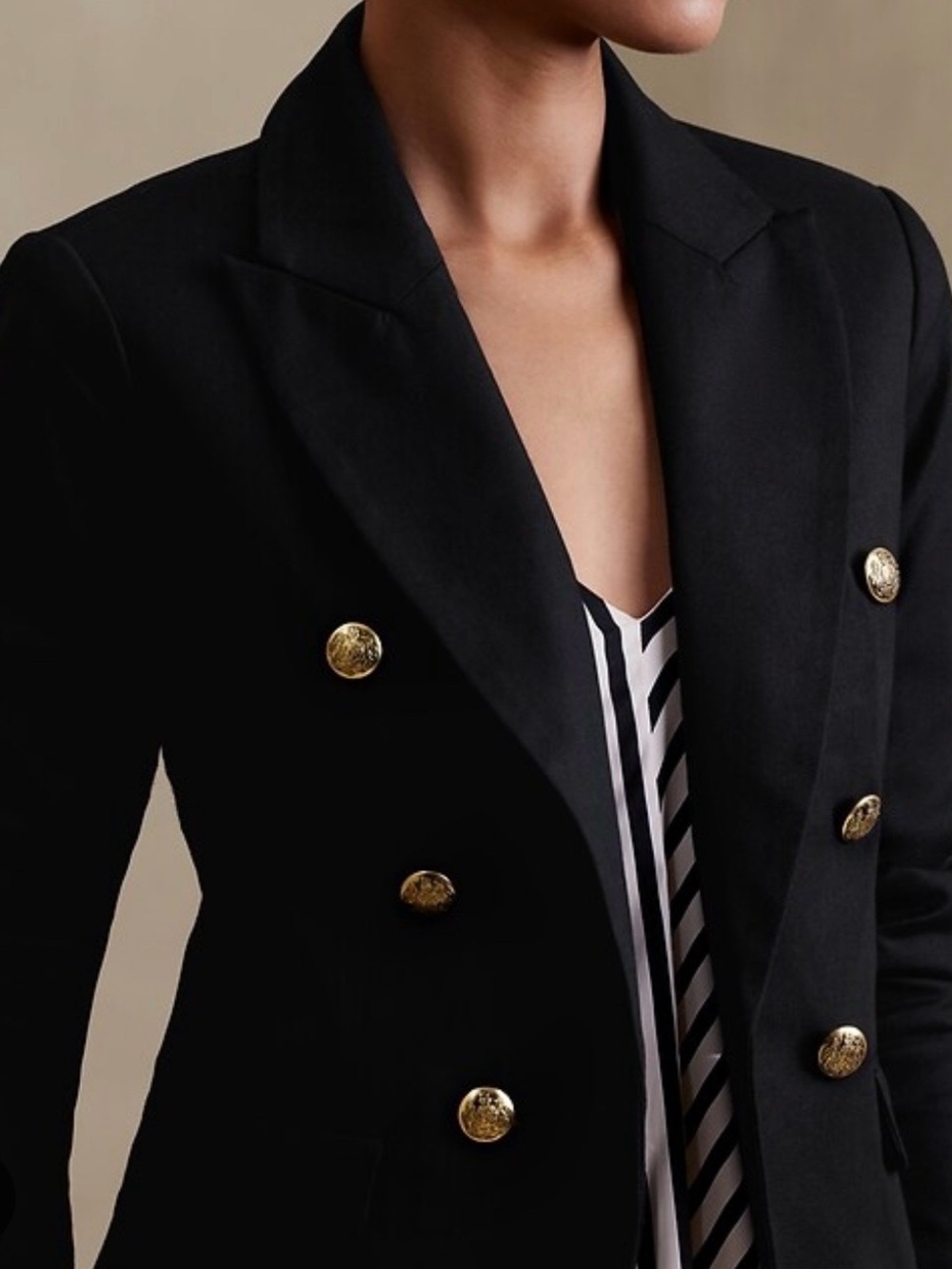 Banana Republic Black WoolBlend Captain’s Double Breasted Blazer Gold Buttons 6P